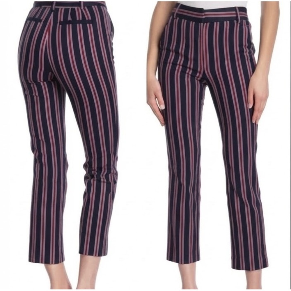 FRAME Women's Backstage Navy Multi Stripe Cropped Trousers Pants Size 8 Career